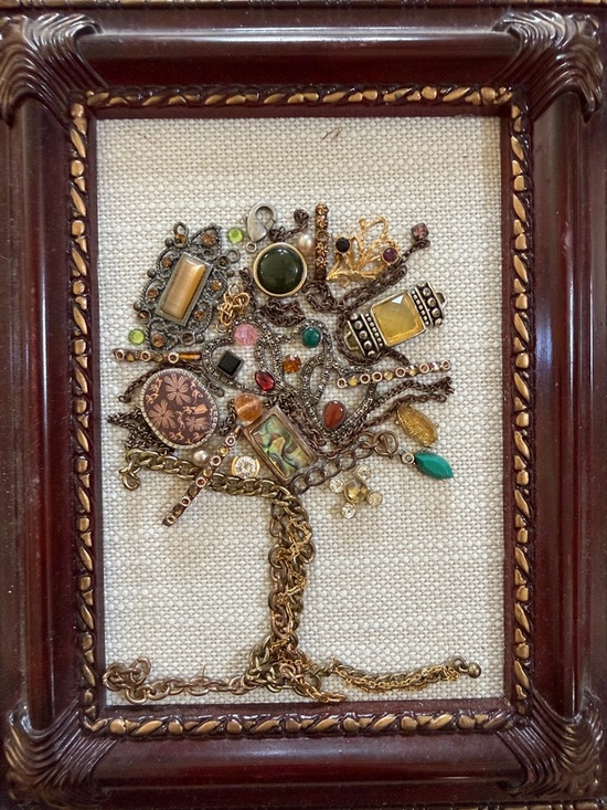 Other - Vintage Mixed-Metal Jewelry Tree Wall Art with Colorful Gem Accents